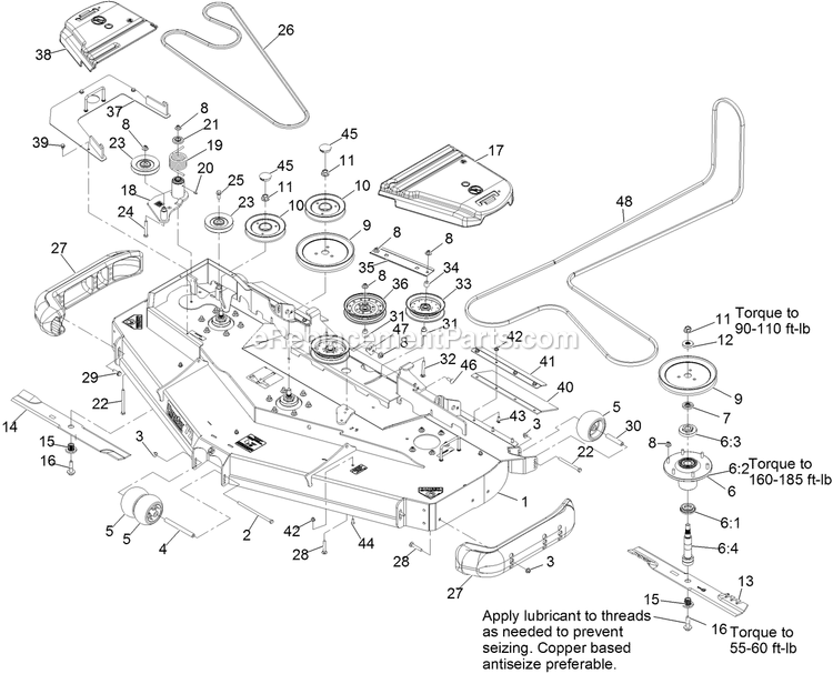Deck Assembly Diagram and Parts List for LZDS902K72RD (313000000-313999999)(2013) Exmark Lawn Mower