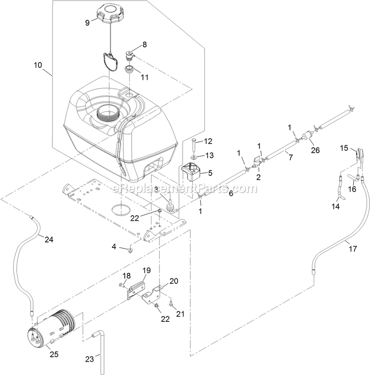 Fuel Tank Assembly Diagram and Parts List for VH481KA362CA (312000000-312999999)(2012) Exmark Lawn Mower