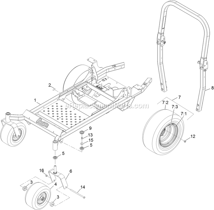 Main Frame Assembly Diagram and Parts List for PNS740GKC604A4 (315000000-315999999)(2015) Exmark Lawn Mower