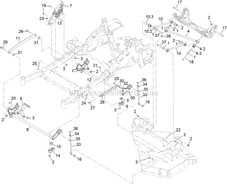 Deck Lift Assembly Diagram and Parts List for LZX940EKC60RT0 (316000000-399999999)(2016) Exmark Lawn Mower