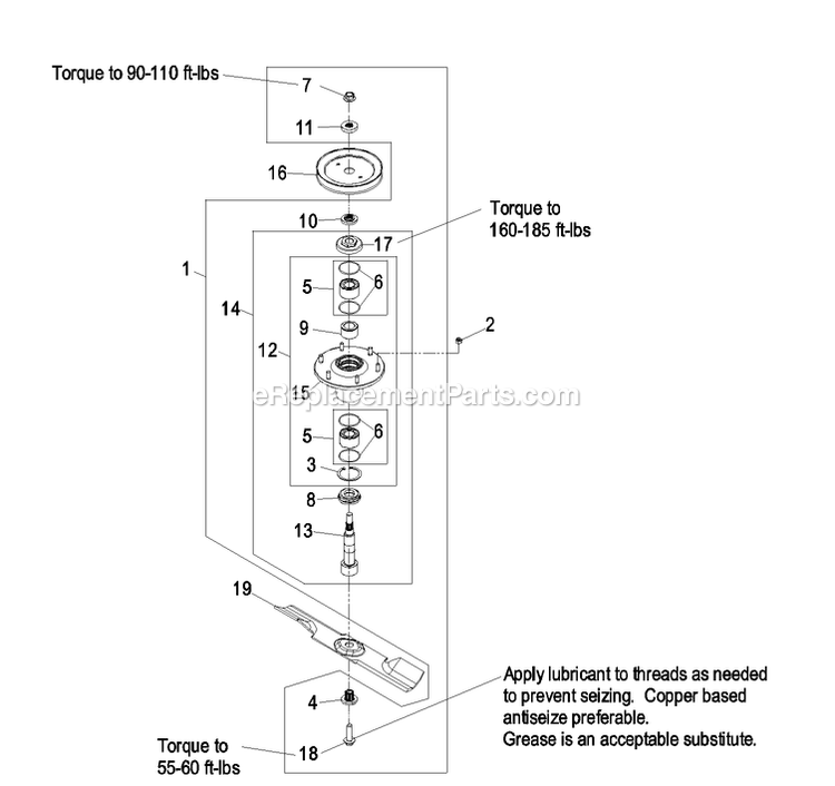 Spindle Assembly Diagram and Parts List for LHP19KA465CA (720000-789999)(2008) Exmark Lawn Mower