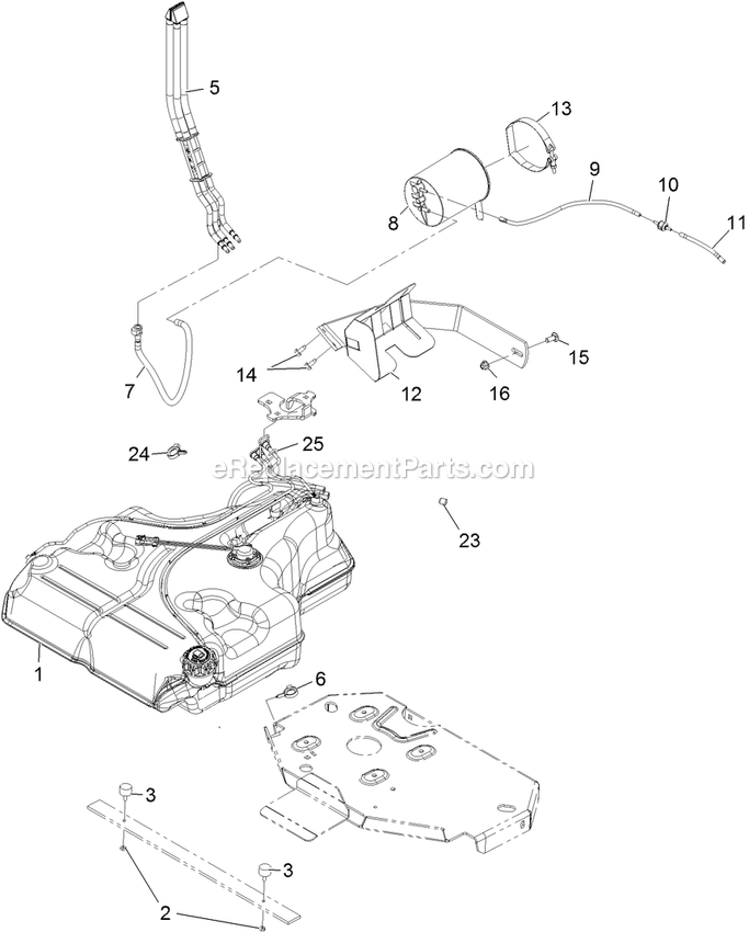 Fuel Tank Mounting Assembly Diagram and Parts List for LZX980KC606 (312000000-312999999)(2012) Exmark Lawn Mower