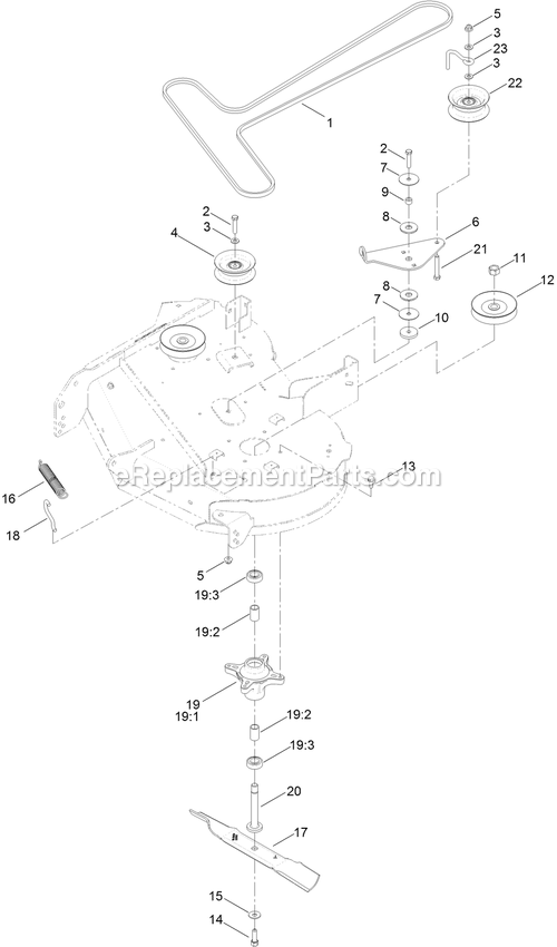 34 Inch Deck, Belt And Blade Assembly Diagram and Parts List for QTS452CEM34200 (315000000-315999999)(2015) Exmark Lawn Mower