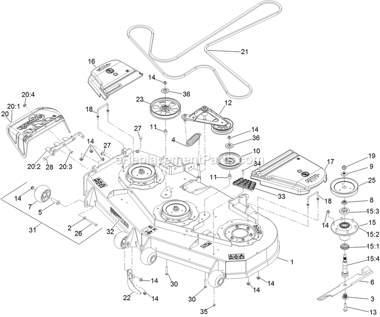 Deck Assembly Diagram and Parts List for LZX801GKA60600 (404314159-406294344)(2019) Exmark Lawn Mower