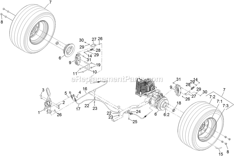 Rear Wheel And Park Brake Assembly Diagram and Parts List for LZE600KA484 (312000000-312999999)(2012) Exmark Lawn Mower