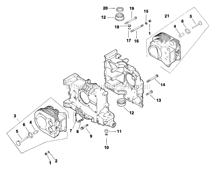Crankcase Diagram and Parts List for TR-17K 70000 Exmark Lawn Mower