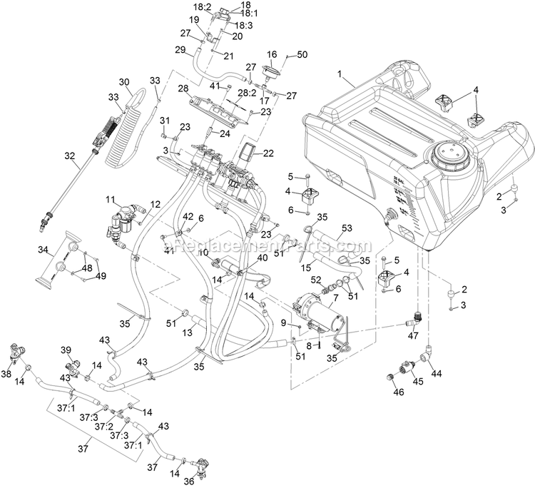 Spray System Assembly Diagram and Parts List for SSS270CSB00000 (315000000-315999999)(2015) Exmark Sprayer