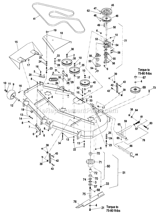 Deck Group (1) Diagram and Parts List for LZ22KC604 (190000-219999)(1999) Exmark Lawn Mower