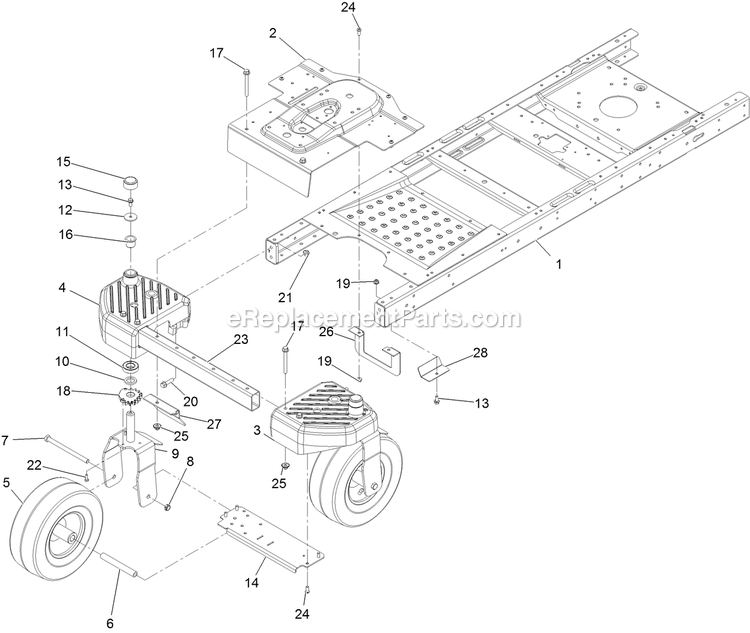 Frame, Front Axle And Caster Wheel Assembly Diagram and Parts List for QSS725GKC42200 (315000000-319999999)(2015) Exmark Lawn Mower
