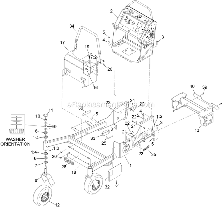 Main Frame Assembly Diagram and Parts List for VTS730EKC52400 (315000000-315999999)(2015) Exmark Lawn Mower