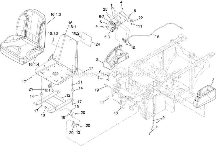 Seat Assembly Diagram and Parts List for NVS730AKC48000 (402082300-404314158)(2018) Exmark Lawn Mower
