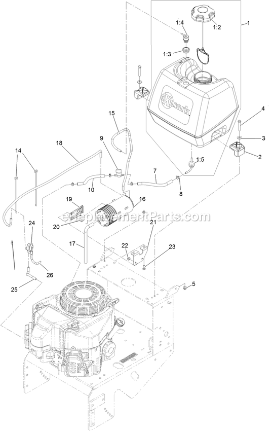 Fuel Assembly Diagram and Parts List for MGS481CKA48300 (316000000-399999999)(2016) Exmark Lawn Mower