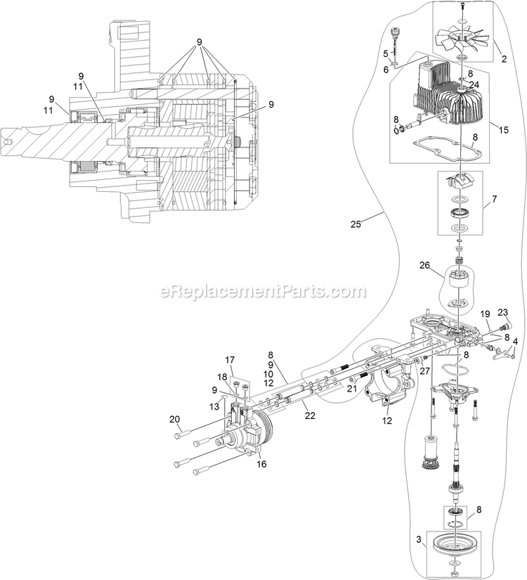 Lh Hydro Assembly Diagram and Parts List for LZX801CKA606C1 (408644346-411294211)(2021) Exmark Lawn Mower
