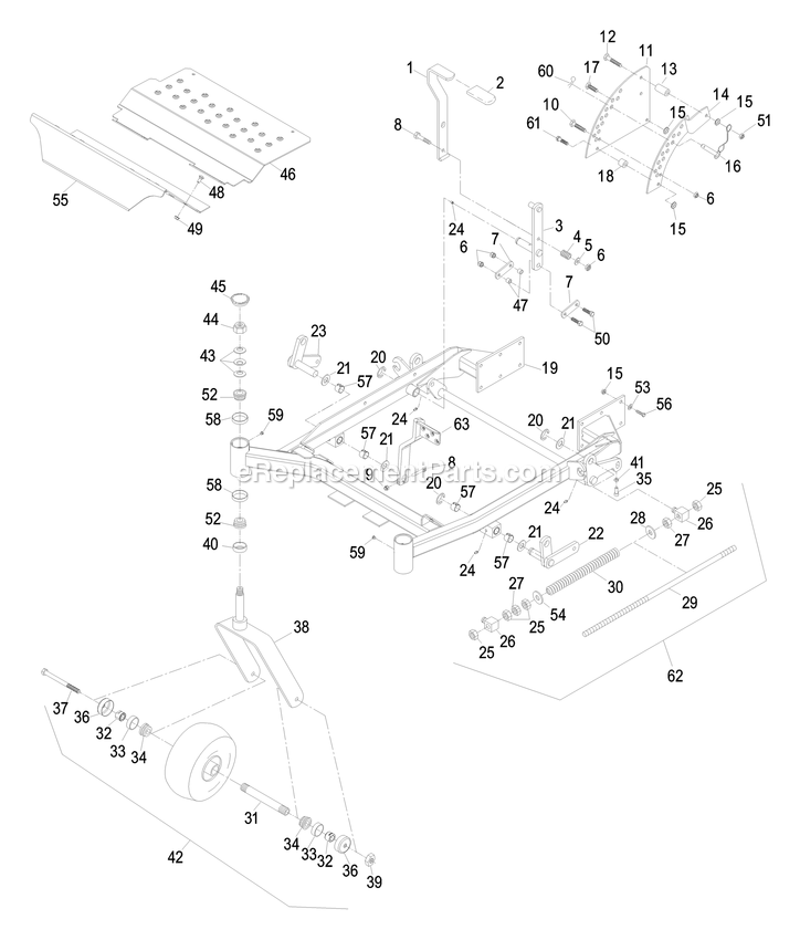 Front Frame Group Diagram and Parts List for LHP20KC505 (600000-669999)(2006) Exmark Lawn Mower