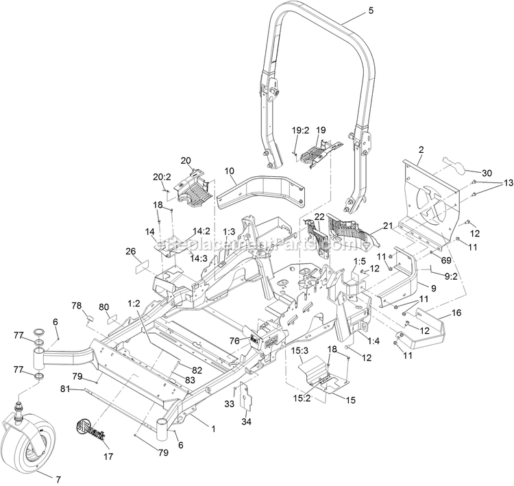 Mainframe Assembly Diagram and Parts List for LZE801GKA604C1 (400000000-402082299)(2017) Exmark Lawn Mower