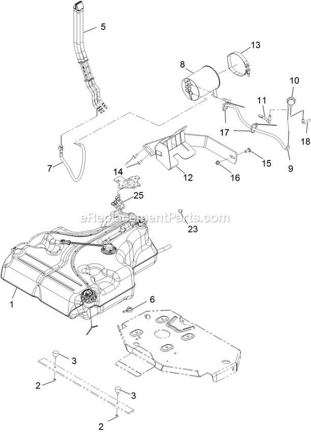 Fuel Tank Mounting Assembly Diagram and Parts List for LZS651KA484CA (312000000-312999999)(2012) Exmark Lawn Mower