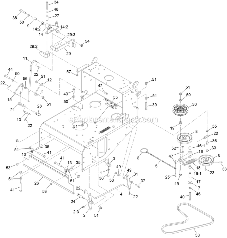 Engine Deck Assembly And Park Brake Assembly Diagram and Parts List for VHS481GKA36200 (315000000-315999999)(2015) Exmark Lawn Mower