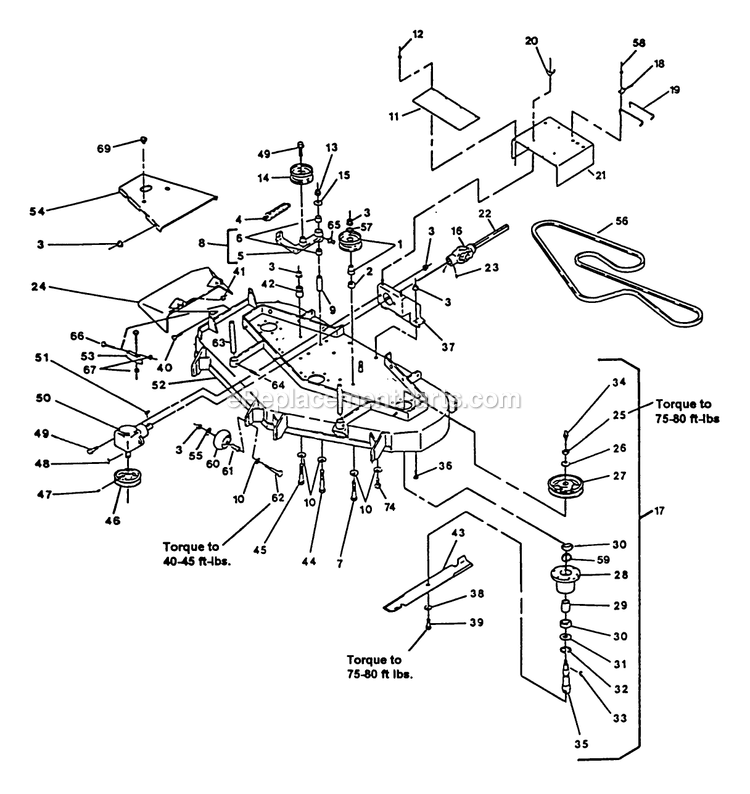 Side Discharge Mower Deck Diagram and Parts List for EX20KC (130000-149999)(1997) Exmark Lawn Mower