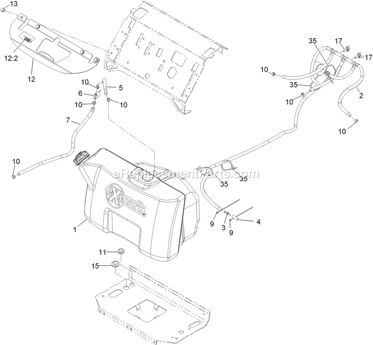 Fuel Tank Mounting Assembly Diagram and Parts List for VT20KA484 (920000-999999)(2011) Exmark Lawn Mower
