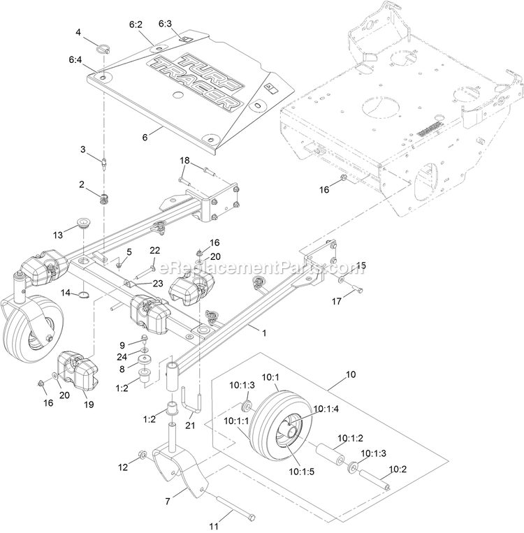 Main Frame Assembly Diagram and Parts List for TTS680PKC483E0 (316000000-399999999)(2016) Exmark Lawn Mower