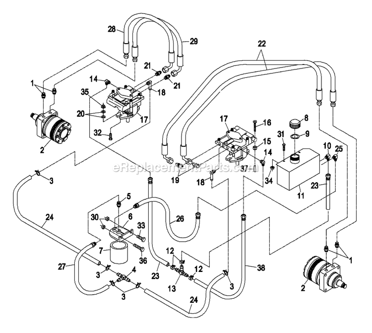 Hydraulic Group Diagram and Parts List for TT23KA (260000-319999)(2001) Exmark Lawn Mower