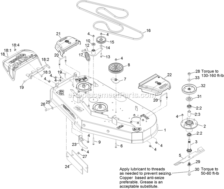 Deck Assembly Diagram and Parts List for VTS730AKC52400 (400000000-402082299)(2017) Exmark Lawn Mower