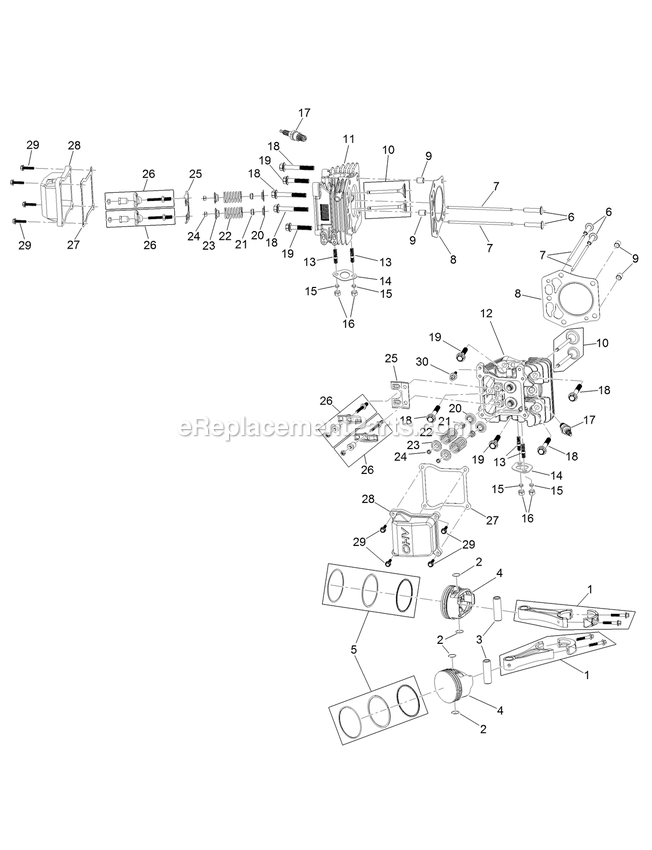 Piston And Cylinder Head Assembly Diagram and Parts List for QTE708GEM54100 (315000000-315999999)(2015) Exmark Lawn Mower