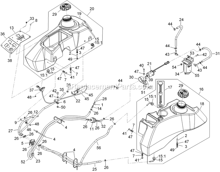 Fuel Assembly Diagram and Parts List for LZD25KD725 (920000-999999)(2011) Exmark Lawn Mower