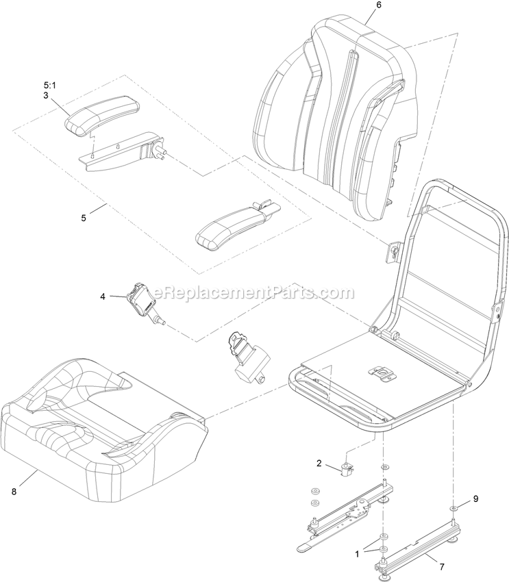 Seat With Tracks Assembly Diagram and Parts List for RAS720GKC52300 (400000000-402082299)(2017) Exmark Lawn Mower