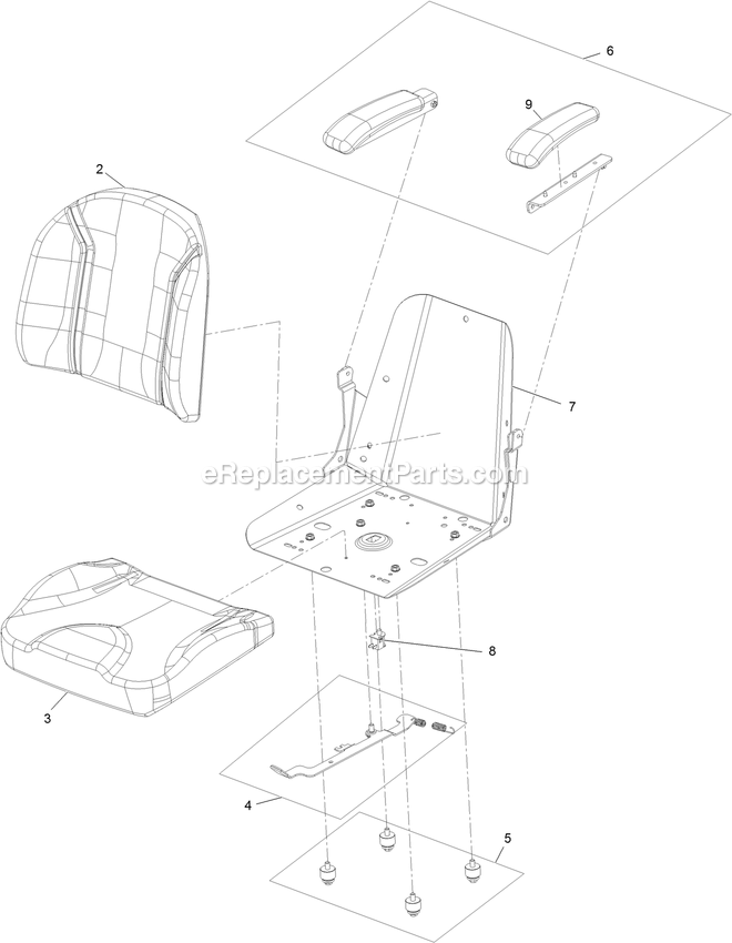 Seat Assembly (2) Diagram and Parts List for QZS735GKC54200 (408644346-411294211)(2021) Exmark Lawn Mower