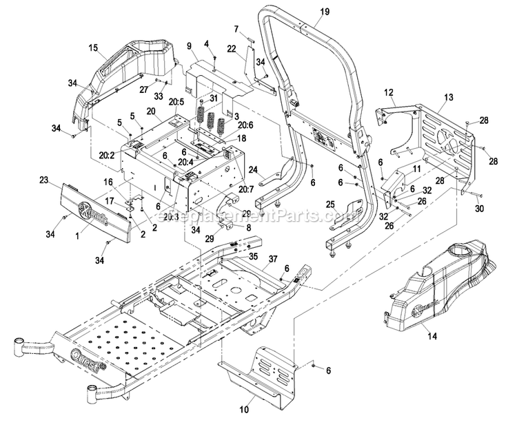 Frame Group (2) Diagram and Parts List for QSP20BV443 (850000-919999)(2010) Exmark Lawn Mower