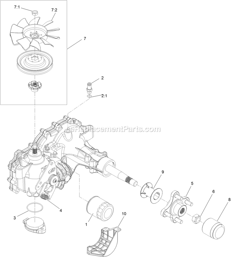 Rh Transaxle Assembly Diagram and Parts List for RAE708GEM52300 (406294345-408644345)(2020) Exmark Lawn Mower