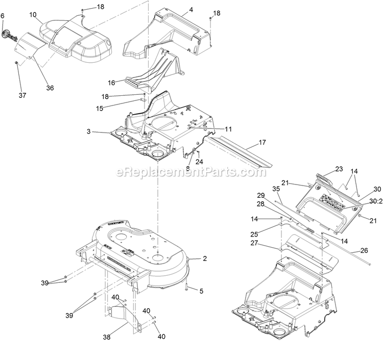 Deck, Frame, And Chute Assembly Diagram and Parts List for ECS180CKA30000 (316000000-399999999)(2016) Exmark Lawn Mower