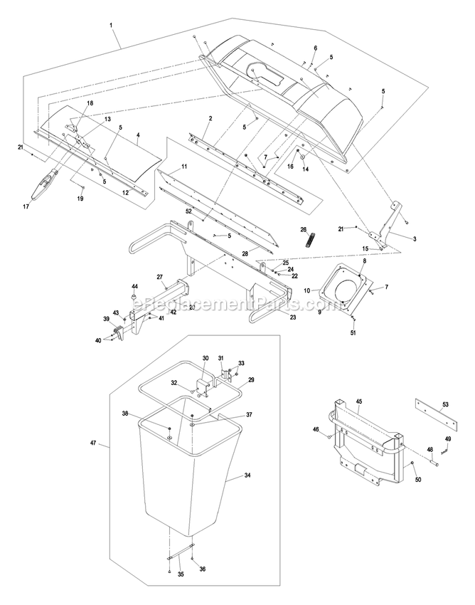 Hood And Bag Assembly Diagram and Parts List for LHPUV4650 (600000-669999)(2006) Exmark Lawn Tractor Accessories