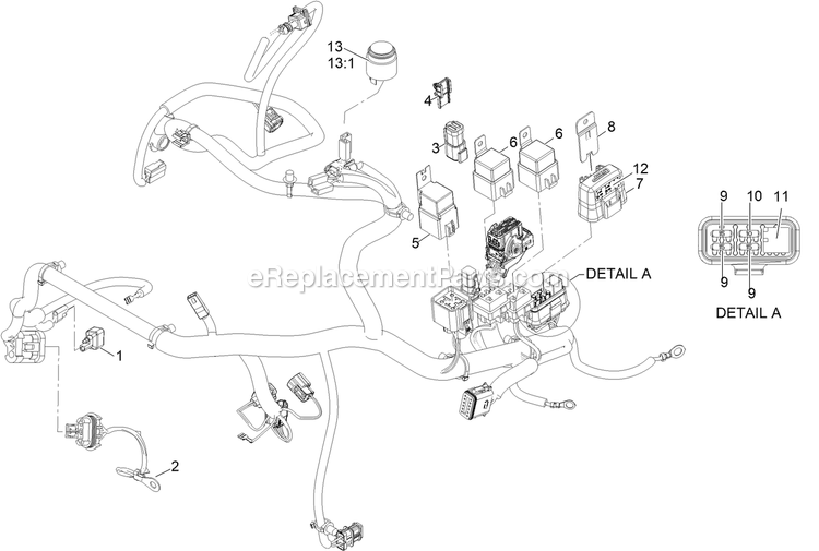 Wire Harness Assembly Diagram and Parts List for LZS80TDYM72RW0 (411294212-999999999)(2022) Exmark Lawn Mower