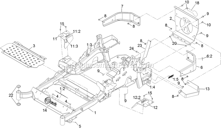 Main Frame Assembly Diagram and Parts List for LZE651CKA484A2 (408644346-999999999)(2021) Exmark Lawn Mower
