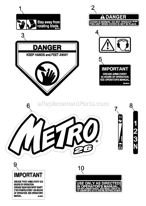 Decals Diagram and Parts List for M266KASPC (510000-599999)(2005) Exmark Lawn Mower