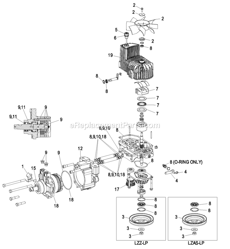 Hydraulic Group (2) Diagram and Parts List for LZAS29KA724LP (850000-919999)(2010) Exmark Lawn Mower