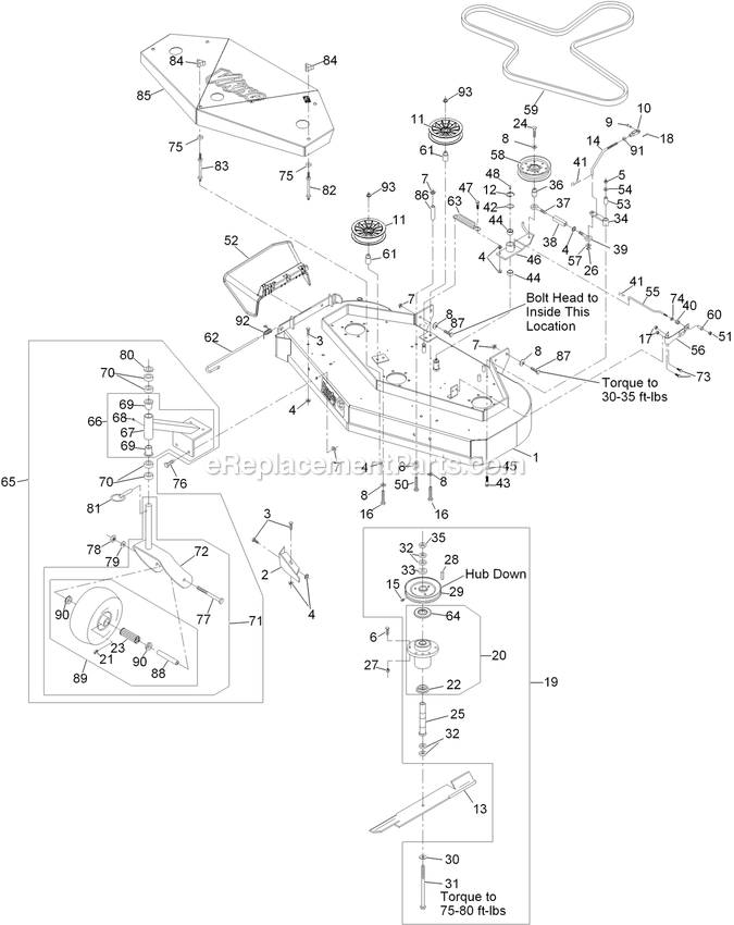 Mower Deck Assembly Diagram and Parts List for VH481KA483CA (312000000-312999999)(2012) Exmark Lawn Mower