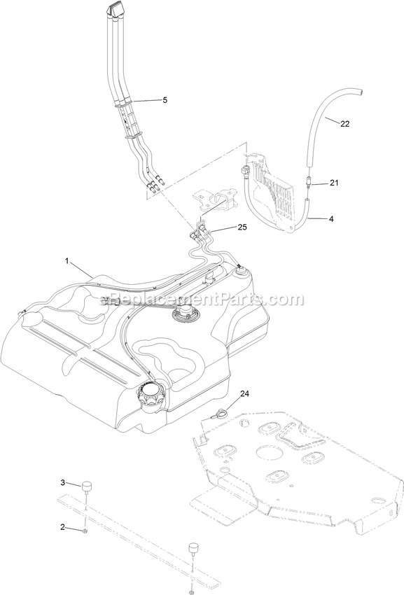 Fuel Tank Mounting Assembly Diagram and Parts List for LZX921GKA726B1 (316000000-399999999)(2016) Exmark Lawn Mower