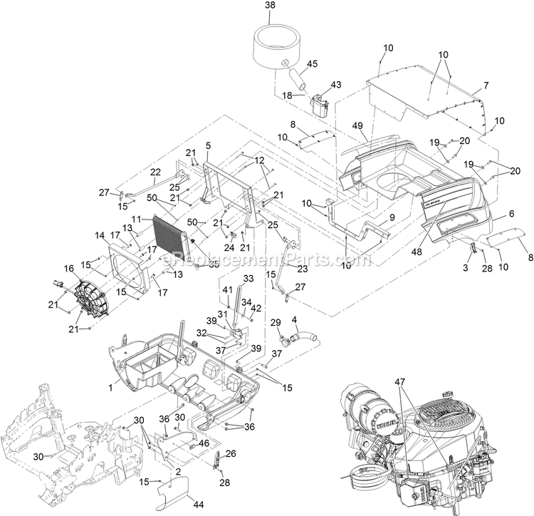 Hood Assembly Diagram and Parts List for LZX980EKC96RW0 (406294345-408644345)(2020) Exmark Lawn Mower