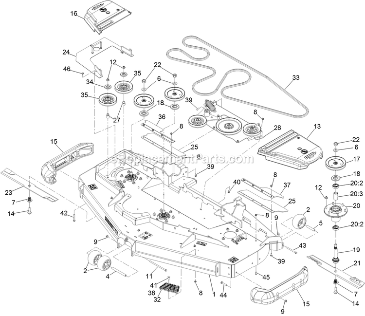 Deck Assembly Diagram and Parts List for LZS80TDYM72RW0 (402082300-404314158)(2018) Exmark Lawn Mower