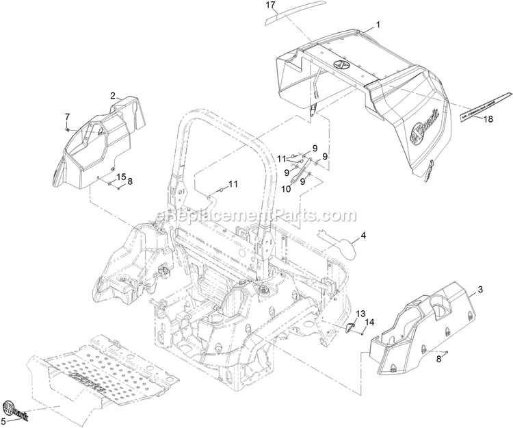 Hood And Console Assembly Diagram and Parts List for LZS88CDYM96RW0 (402082300-404314158)(2018) Exmark Lawn Mower