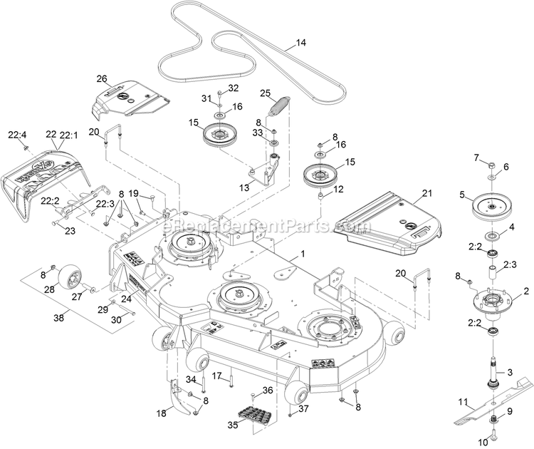 Deck Assembly Diagram and Parts List for LZS88CDYM604W0 (402082300-404314158)(2018) Exmark Lawn Mower