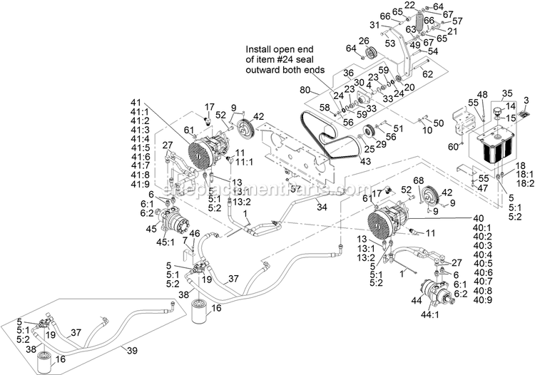 Hydraulic Assembly Diagram and Parts List for LZD25KD725 (920000-999999)(2011) Exmark Lawn Mower