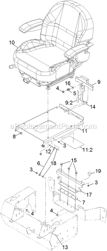 Seat Assembly Diagram and Parts List for PNS710GKC483A4 (315000000-315999999)(2015) Exmark Lawn Mower