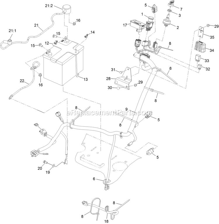 Electrical Assembly Diagram and Parts List for TTX691CKA60400 (406294345-408644345)(2020) Exmark Lawn Mower