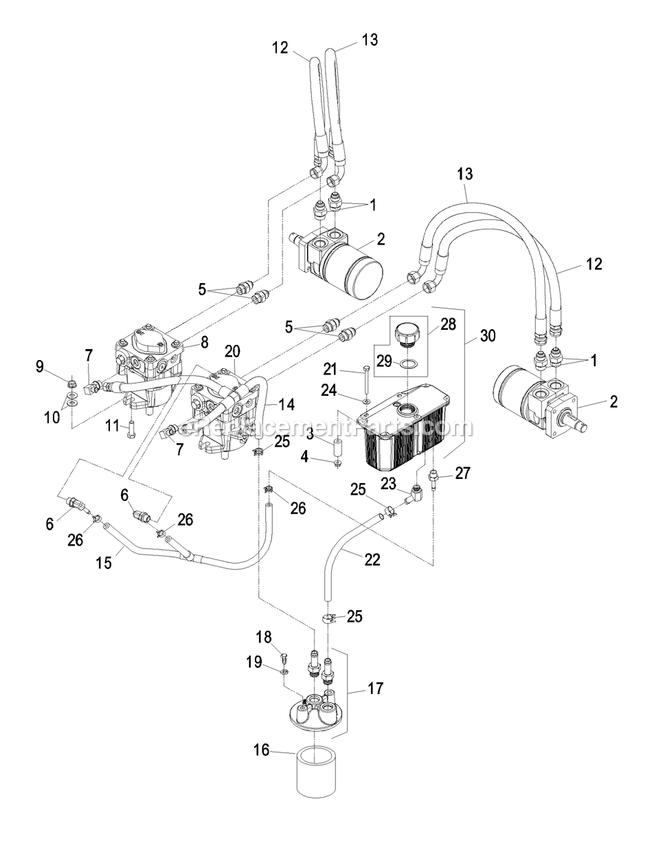 Hydraulic Group Diagram and Parts List for VH17KA362CA (790000-849999)(2009) Exmark Lawn Mower