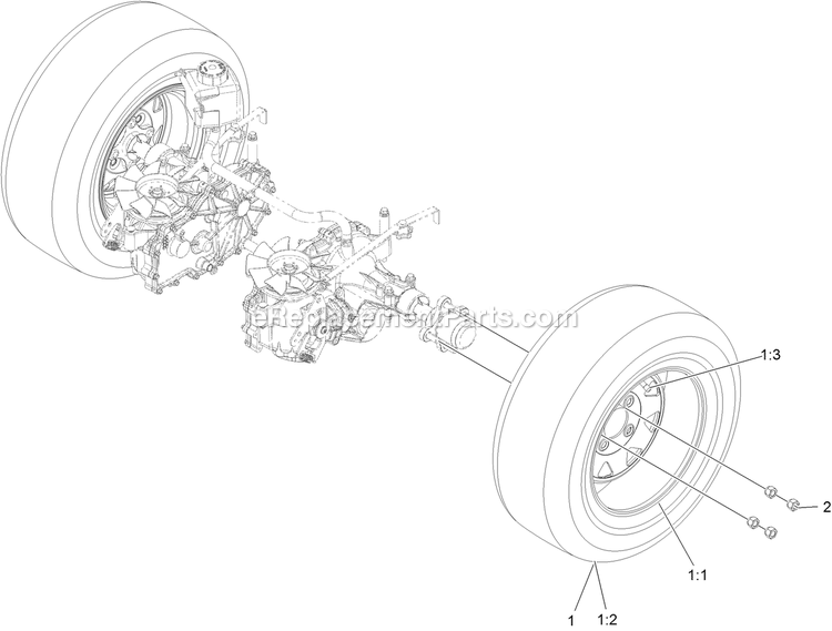 Rear Wheel Assembly Diagram and Parts List for RAE702GEM44300 (406294345-408644345)(2020) Exmark Lawn Mower