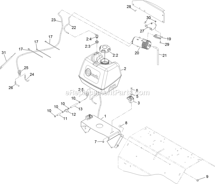 Fuel Assembly Diagram and Parts List for ARX481CKA30000 (316000000-399999999)(2016) Exmark Aerator